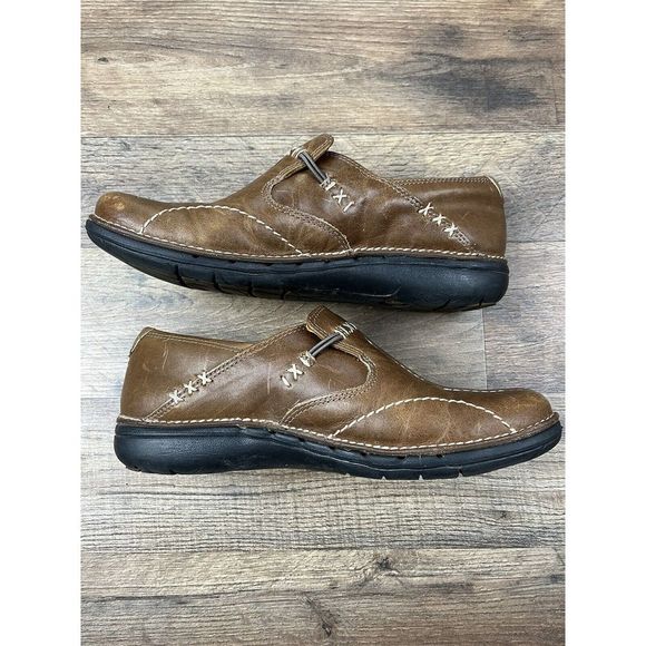 Clarks Unstructured Caramel Brown Leather Shoes Casual Comfort Slip On Women’s 6 - Picture 3 of 7